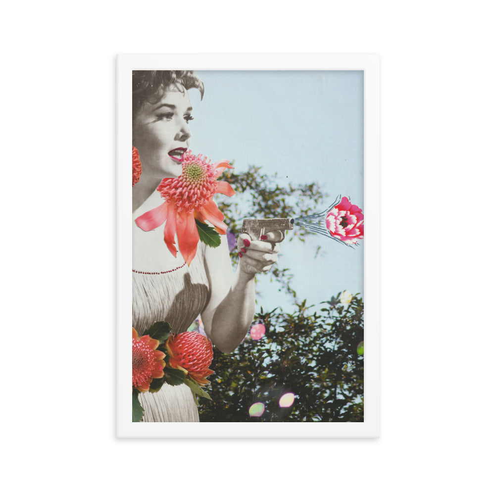 "Floral Bangs" Paper Collage Framed poster - ElmsCreative