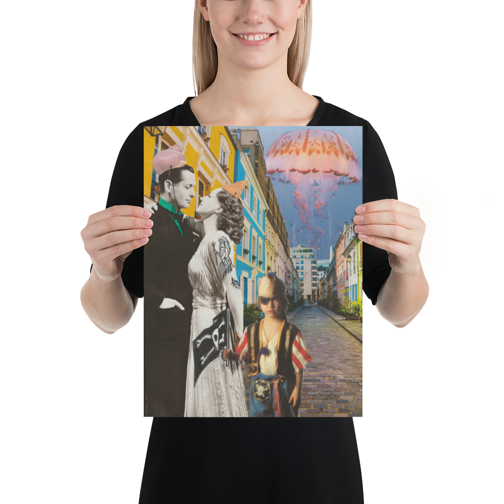 The Pirate and the Jellyfish Collage Poster Print - ElmsCreative