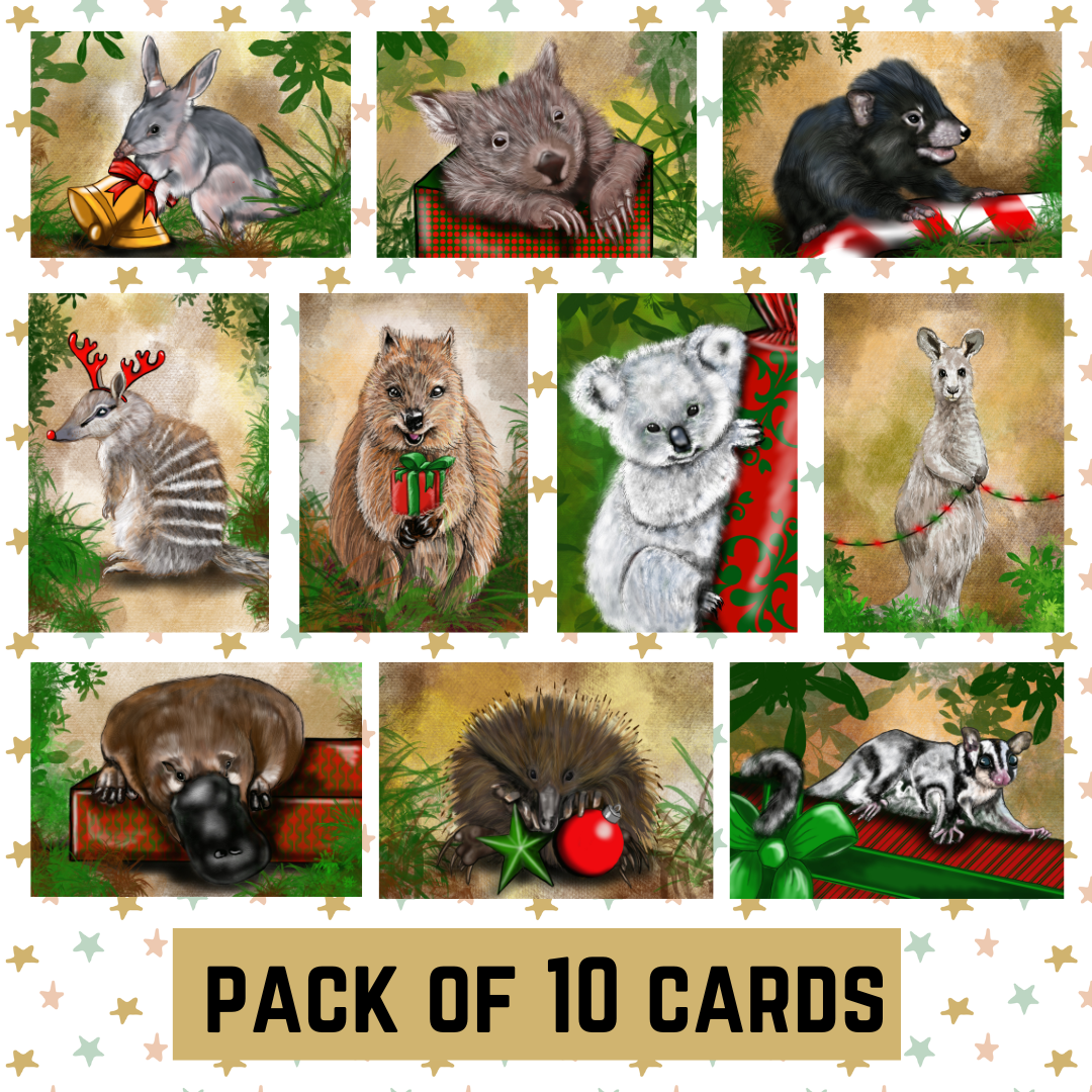 10 Pack - Australian Illustrated Christmas Cards - Complete Series - ElmsCreative